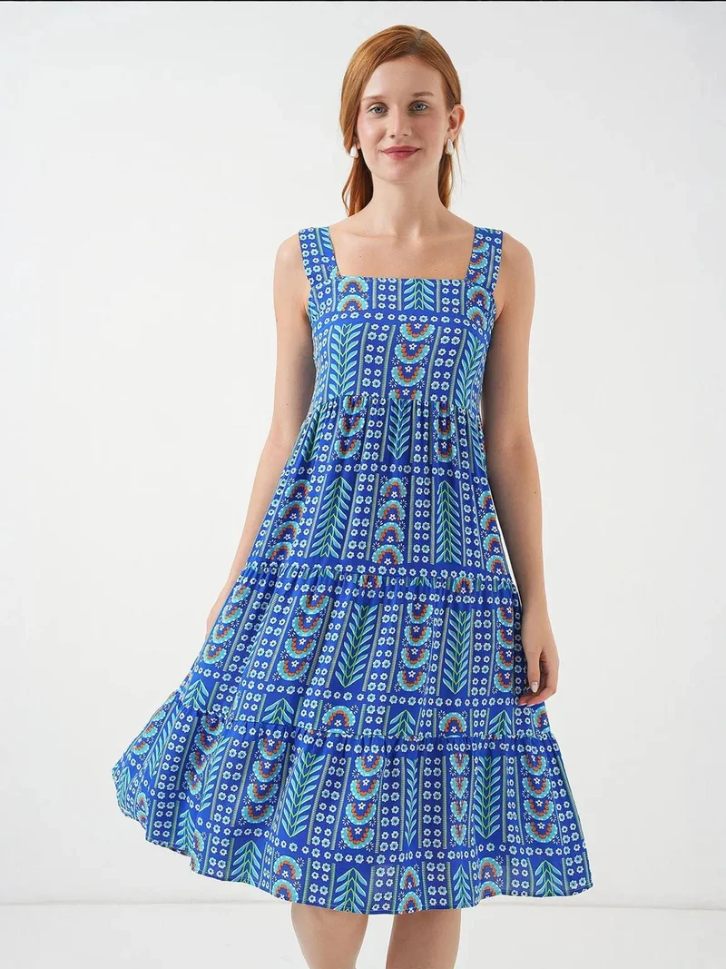 بيغ دارت فستان ميدي بنقوش بياقة مربعة