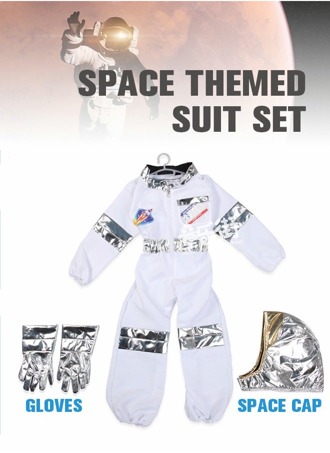 MIXDE Astronaut Costume for Kids, White Space Suit Set with Helmet And Gloves, Astronaut Cosplay Set, Aviator Jumpsuit, Space Themed Party Costume  - Image 2