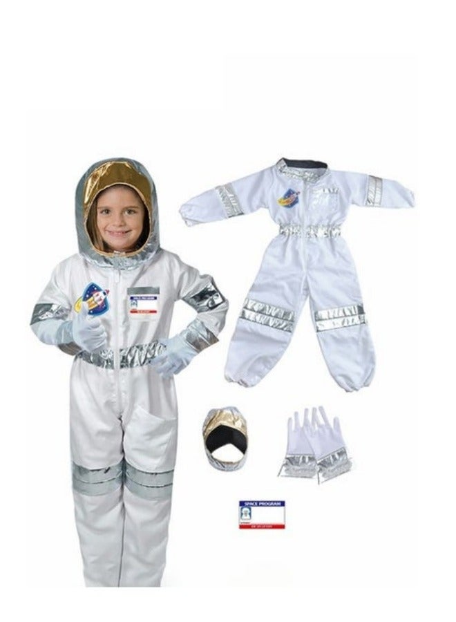 MIXDE Astronaut Costume for Kids, White Space Suit Set with Helmet And Gloves, Astronaut Cosplay Set, Aviator Jumpsuit, Space Themed Party Costume - Image 1