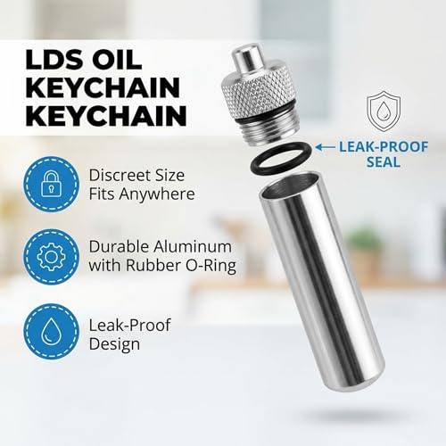 Kalinar LDS Oil Vial Keychain – Aluminum Anointing Oil Container with Rubber Seal – Small Essential Oil Holder for Elders or Sons (4-Pack - Silver) - Image 5