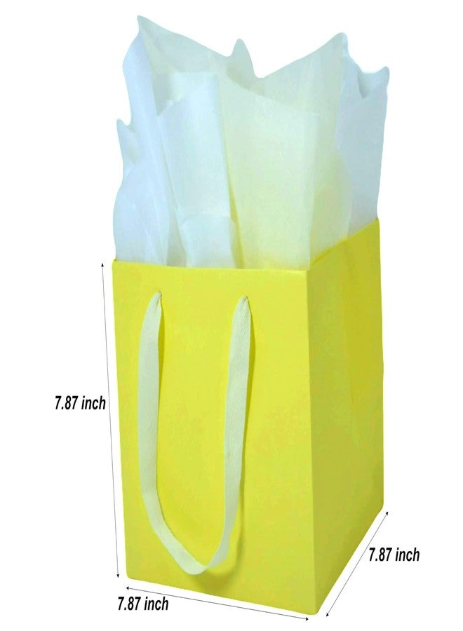 JUNESHE 2 Pack Medium Square Gift Bags with Handles & Tissue Paper, 7.87 inch Yellow Paper Bag for Birthday Party Favors Baby Bridal Shower Presents Wedding Anniversary - Image 2
