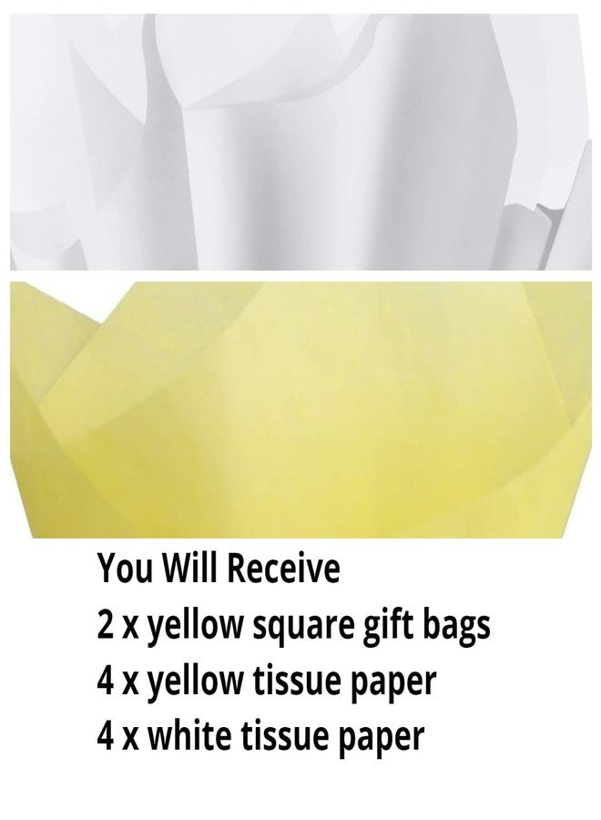 JUNESHE 2 Pack Medium Square Gift Bags with Handles & Tissue Paper, 7.87 inch Yellow Paper Bag for Birthday Party Favors Baby Bridal Shower Presents Wedding Anniversary - Image 3