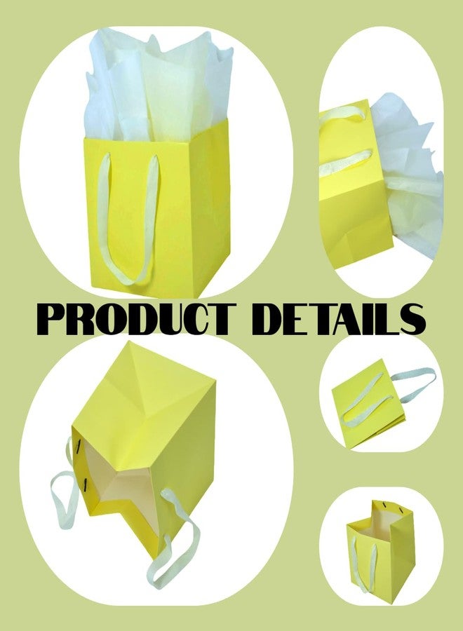 JUNESHE 2 Pack Medium Square Gift Bags with Handles & Tissue Paper, 7.87 inch Yellow Paper Bag for Birthday Party Favors Baby Bridal Shower Presents Wedding Anniversary - Image 5