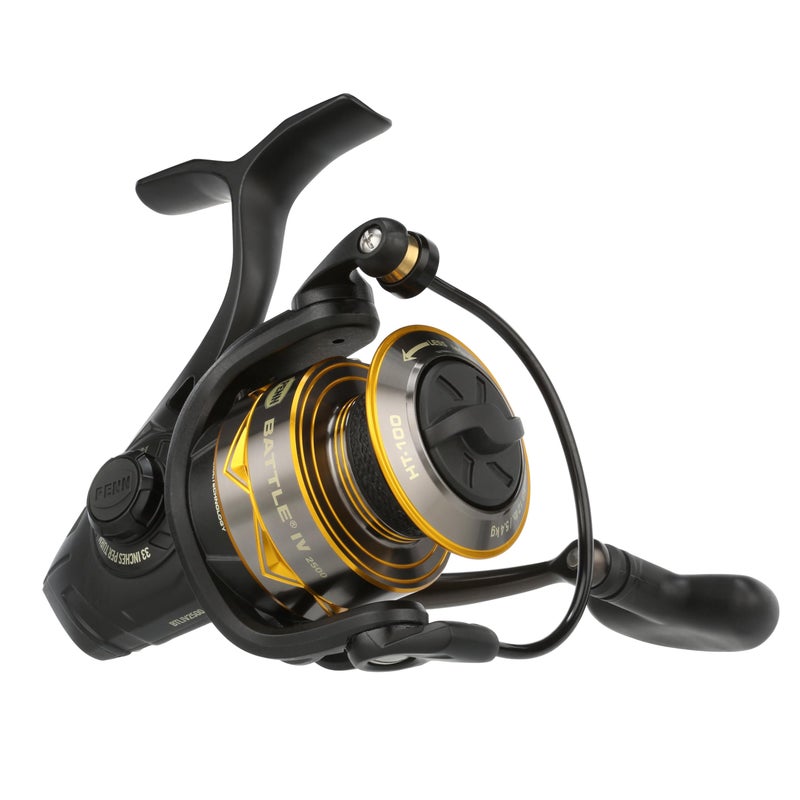 Penn Battle IV Size 2500 Spinning Fishing Reel, Full Metal Body and Sideplate, CNC Gear Technology, Hydro Armor Seals Critical Area from Water Intrusion, HT-100 Drag System - Image 1