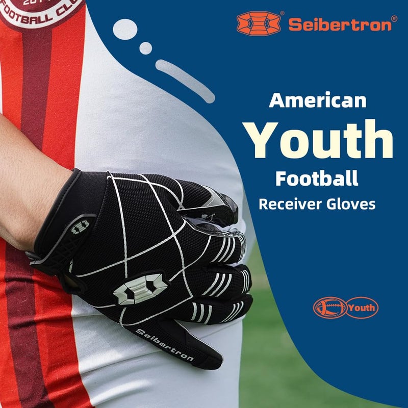 Seibertron Pro 3.0 Twelve Constellations Elite Ultra-Stick Sports Receiver Glove Football Gloves fit for Youth Child Kids Black XS - Image 2