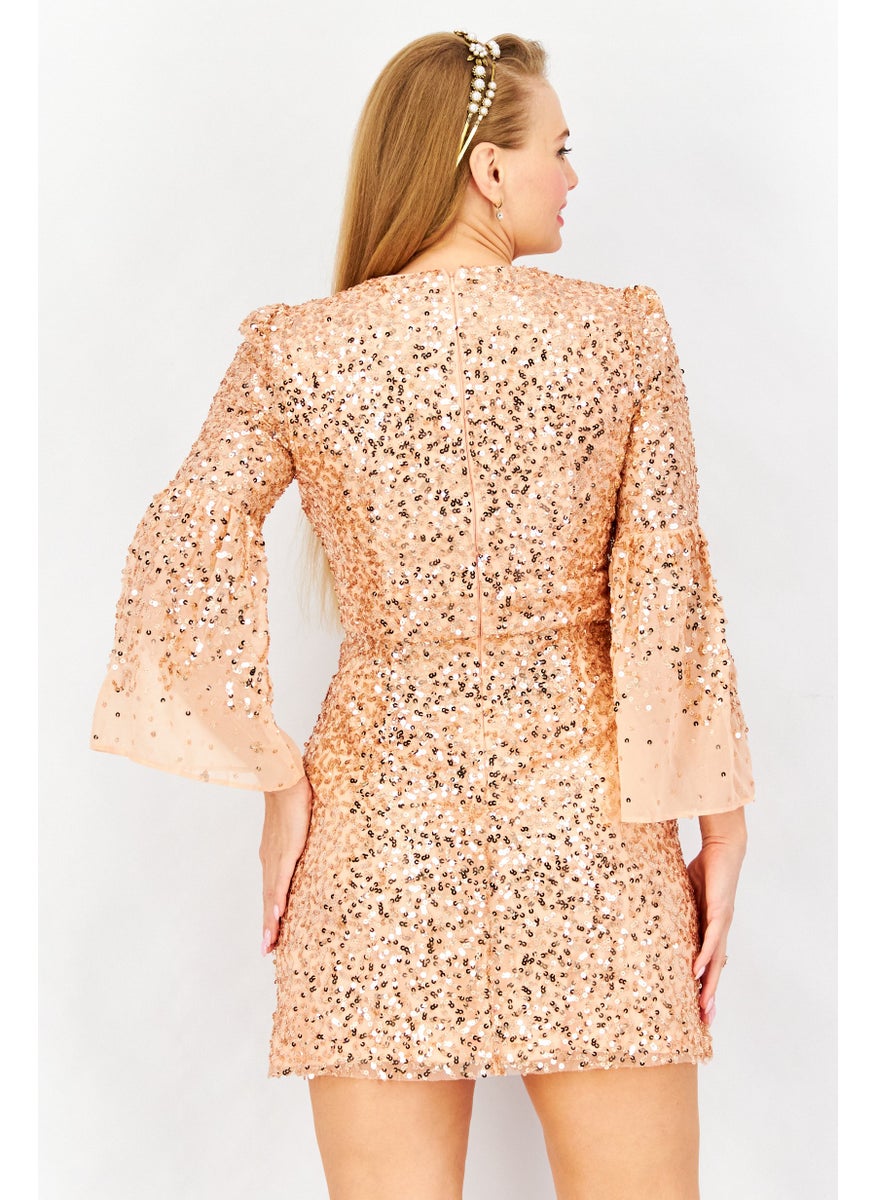 French Connection Women V-Neck Sequins Mini Dress, Dusty Pink  - Image 2