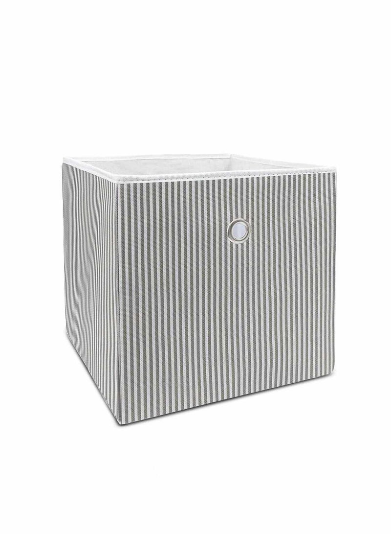 Fabric Storage Box with Grey Stripes – Foldable Organizer Cube 30x30x30cm - Image 1