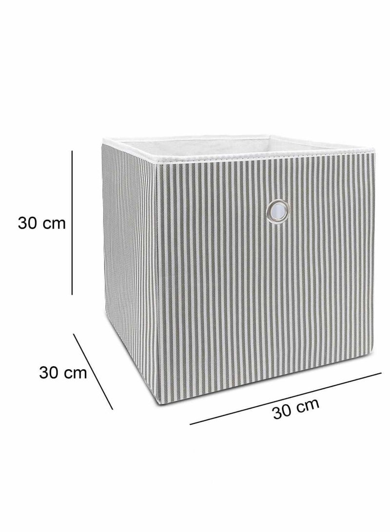 Fabric Storage Box with Grey Stripes – Foldable Organizer Cube 30x30x30cm - Image 2