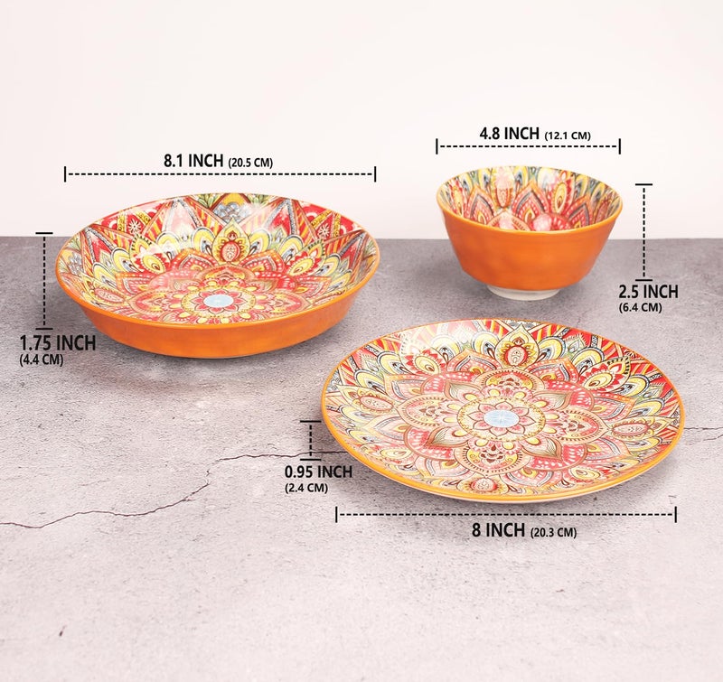YA JU Mandala Dinnerware Sets (12 Pcs) Serves 4, Buffet Dinnerware, Boho Plates and Bowls Dish Set with 8" salad Plate 8" Dessert Plate 4.8" bowl, apply Casual dining Indoor Outdoor Dining Party - Image 2