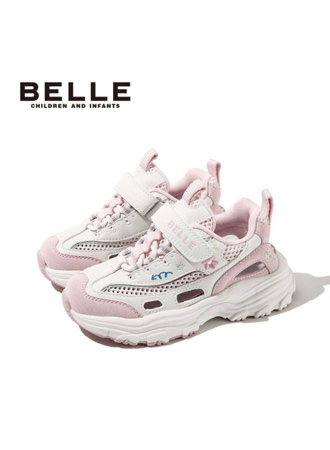 Belle Kids Mesh Sports Shoes Breathable Running Shoes Spring Autumn Dad Sneakers Casual White Shoes Pink Size 30 - Image 1
