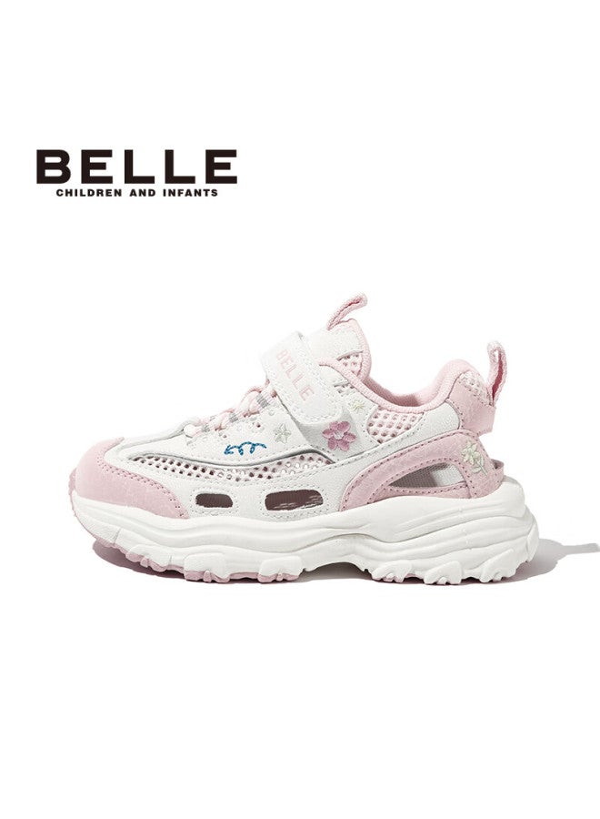 Belle Kids Mesh Sports Shoes Breathable Running Shoes Spring Autumn Dad Sneakers Casual White Shoes Pink Size 30 - Image 2