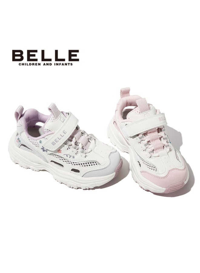 Belle Kids Mesh Sports Shoes Breathable Running Shoes Spring Autumn Dad Sneakers Casual White Shoes Pink Size 30 - Image 5