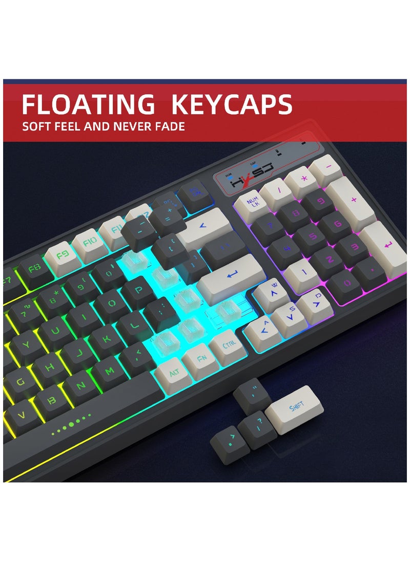 HXSJ L900  Gaming Keyboard RGB Backlit Two Color Injection Molding Keycap Gray And White Color Matching 2.4G Wireless Keyboard  - Image 5