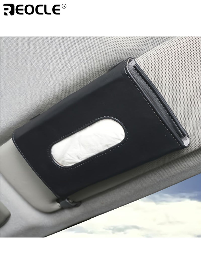 REOCLE Paper Organizer for Sun Visor Car Tissue Box with Magic Strips Easy to Dispense and Install  Durable PU Leather Material The Interior Aesthetics Essential for Various Vehicle Types - Image 4