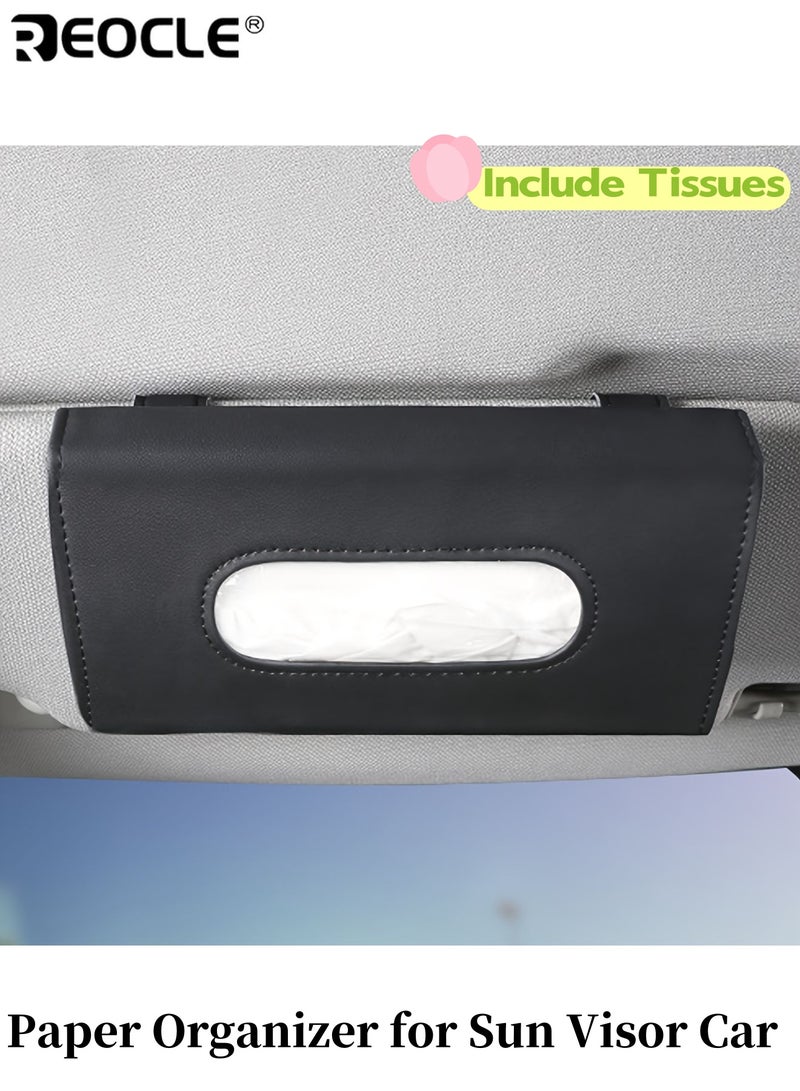 REOCLE Paper Organizer for Sun Visor Car Tissue Box with Magic Strips Easy to Dispense and Install  Durable PU Leather Material The Interior Aesthetics Essential for Various Vehicle Types - Image 1