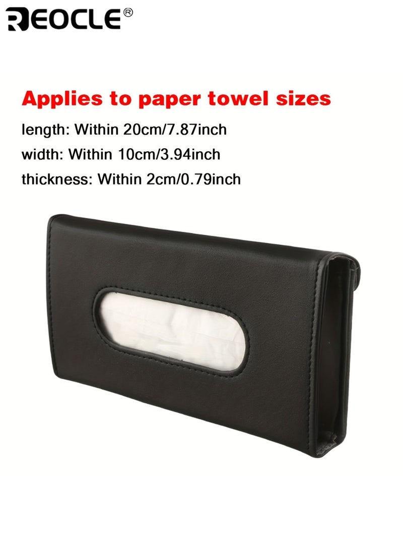 REOCLE Paper Organizer for Sun Visor Car Tissue Box with Magic Strips Easy to Dispense and Install  Durable PU Leather Material The Interior Aesthetics Essential for Various Vehicle Types - Image 5