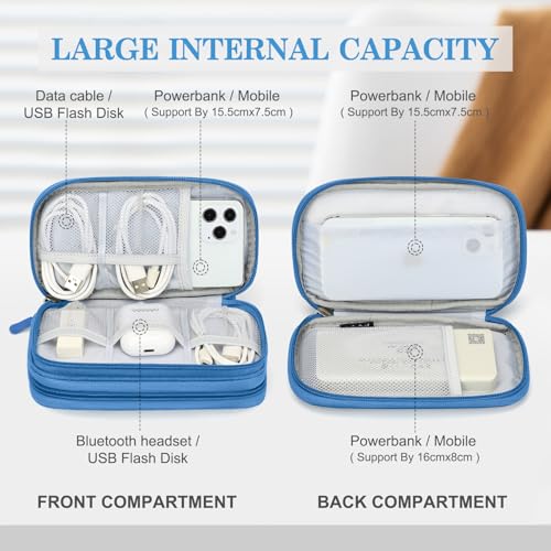 FYY Electronic Organizer, Travel Organizer Bag Pouch, Electronic Accessories Carry Case, Portable Waterproof Double Layers All-in-One Storage Bag for Cable, Cord, Charger, Phone, Earphone, Cyan - Image 3