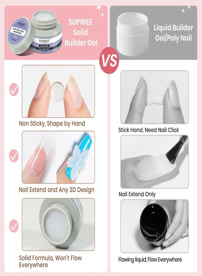 SUPWEE Solid Builder Gel for Nails, Clear White Pink Hard Gel for 3D Nail Art Sculpting with UV Lamp & Chrome Powder for Home DIY Salon, 18g (0.63oz) - Image 2