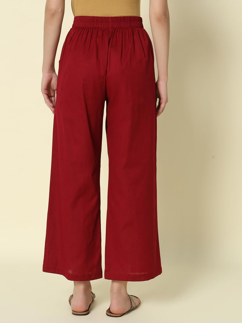 FIORRA Women's Maroon Cotton Solid Palazzo BTM007 - Image 2