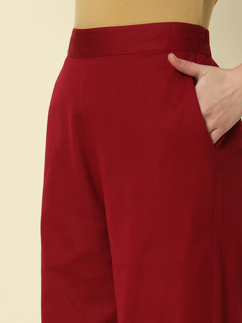 FIORRA Women's Maroon Cotton Solid Palazzo BTM007 - Image 5