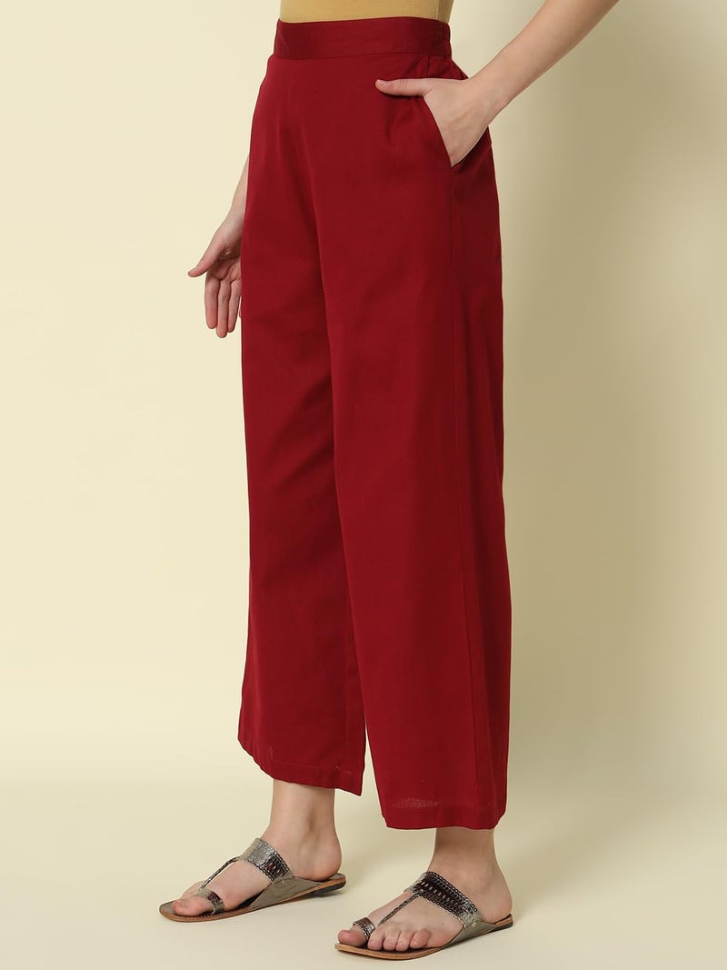 FIORRA Women's Maroon Cotton Solid Palazzo BTM007 - Image 4