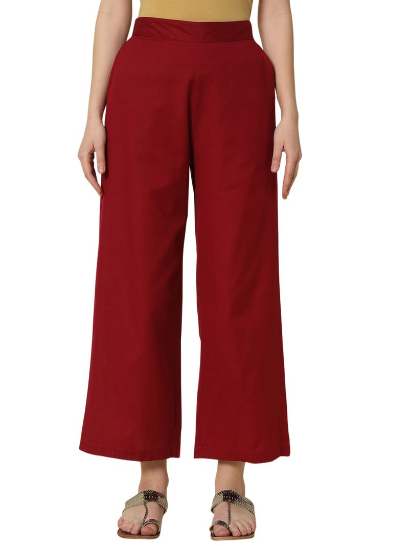 FIORRA Women's Maroon Cotton Solid Palazzo BTM007 - Image 1