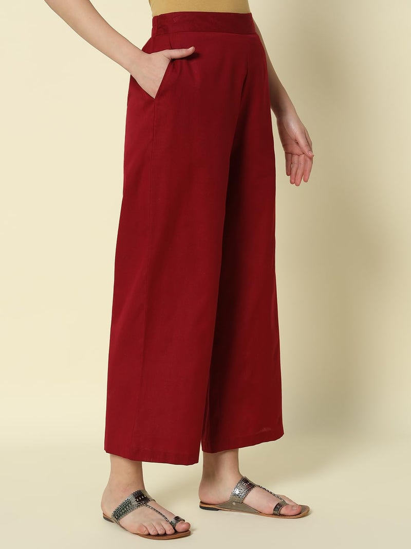 FIORRA Women's Maroon Cotton Solid Palazzo BTM007 - Image 3