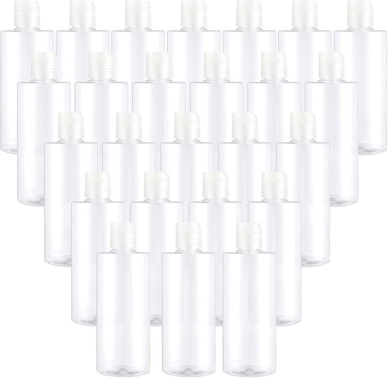 PINGEUI زجاجات لوشن بلاستيكية قابلة لإعادة التعبئة 24 عبوة سعة 8 أونصات، زجاجات ضغط فارغة بلاستيكية مع غطاء قابل للفتح، حاويات سفر خالية من BPA للزيوت الأساسية، الكريم، الشامبو والبلسم