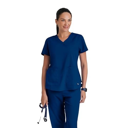 Barco Grey's Anatomy Women's Two Pocket V-Neck Scrub Top with Shirring Back, Indigo, X-Large - Image 1