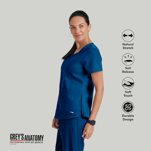 Barco Grey's Anatomy Women's Two Pocket V-Neck Scrub Top with Shirring Back, Indigo, X-Large - Image 3
