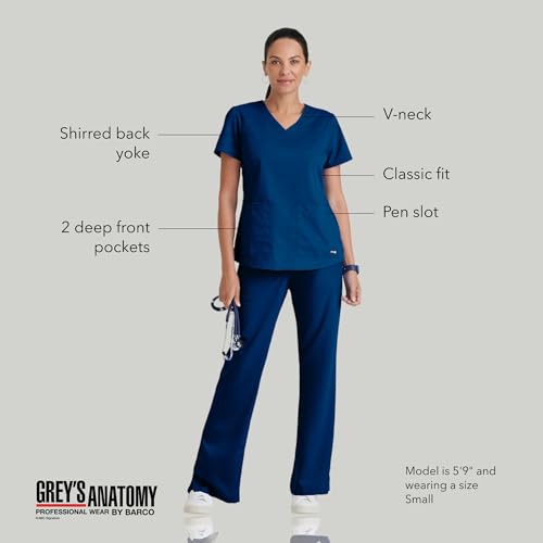 Barco Grey's Anatomy Women's Two Pocket V-Neck Scrub Top with Shirring Back, Indigo, X-Large - Image 4