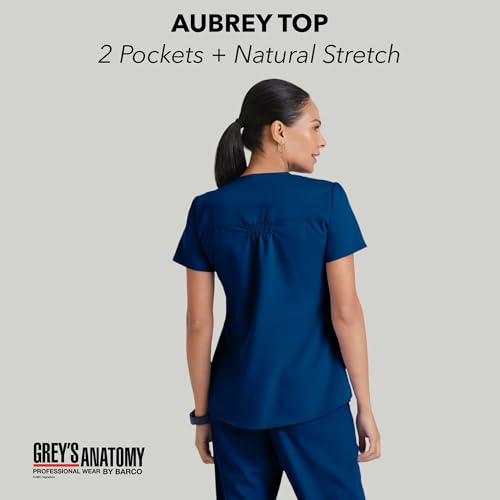 Barco Grey's Anatomy Women's Two Pocket V-Neck Scrub Top with Shirring Back, Indigo, X-Large - Image 2