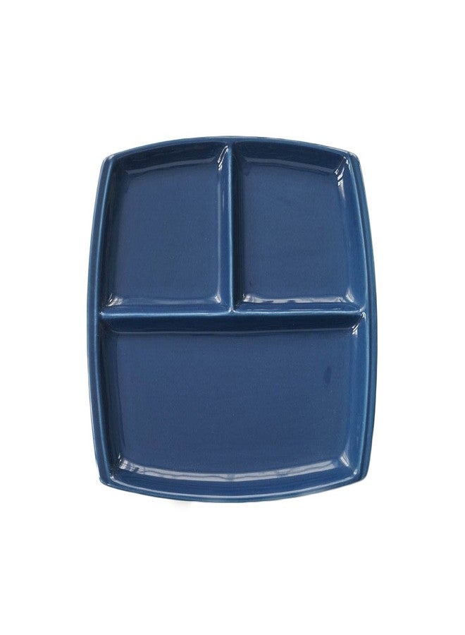 FLYING BALLOON Elegant Quadrate Shaped Ceramic Divided Plate Dinner Plates Luncheon Plates Salad Plates Dishes Best Gift for Kitchen, White/Dark Blue (1, Blue) - Image 1