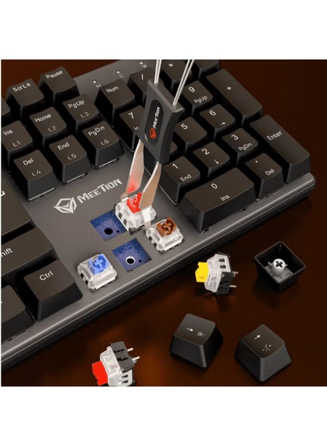 ميشين لوحة مفاتيح الألعاب الميكانيكية MK009PRO بإضاءة خلفية RGB - مفاتيح حمراء قابلة للاستبدال السريع، منفذ USB سلكي، حجم كامل للكمبيوتر، إعداد عالي الأداء للاعبين - Image 4