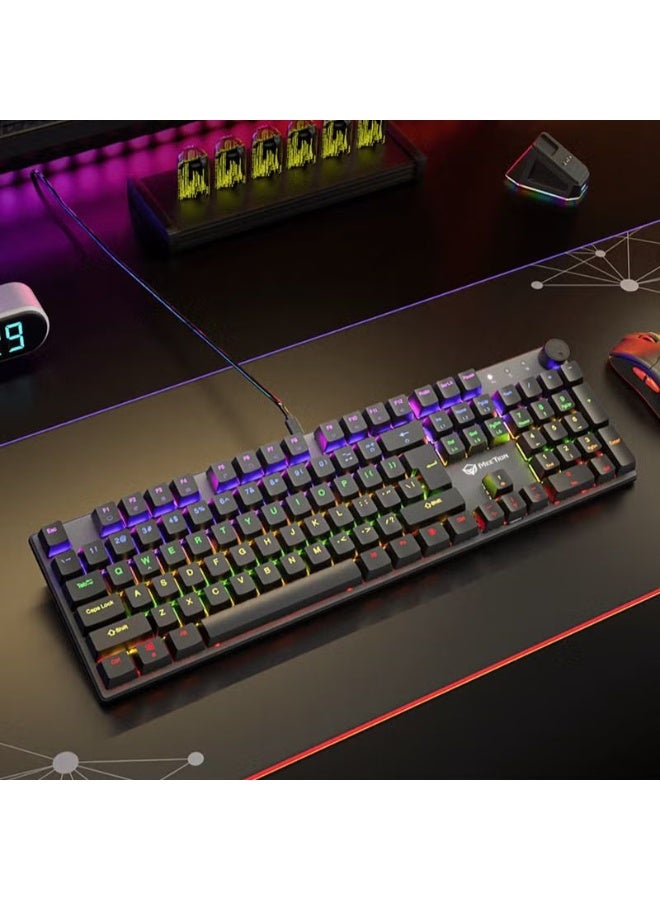 ميشين لوحة مفاتيح الألعاب الميكانيكية MK009PRO بإضاءة خلفية RGB - مفاتيح حمراء قابلة للاستبدال السريع، منفذ USB سلكي، حجم كامل للكمبيوتر، إعداد عالي الأداء للاعبين - Image 3