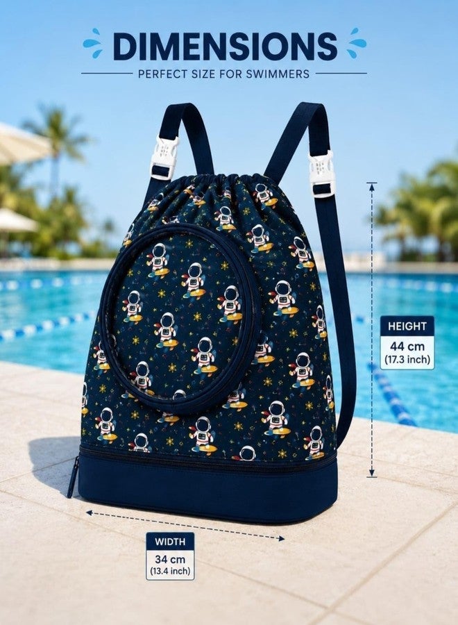 Tera13 TERA 13 Multipurpose Kids Swimming Bag for Pool, Beach,Gym & Travel (pack of1 piece) |Items of 1| with 3-Compartments| -Capacity 3L|Drawstring Storage Bag for Towel, Wet Clothes & Shoes |multicolour| - Image 2