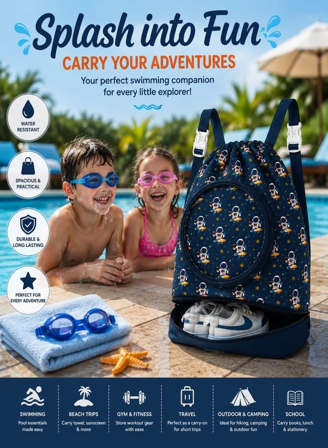 Tera13 TERA 13 Multipurpose Kids Swimming Bag for Pool, Beach,Gym & Travel (pack of1 piece) |Items of 1| with 3-Compartments| -Capacity 3L|Drawstring Storage Bag for Towel, Wet Clothes & Shoes |multicolour| - Image 5