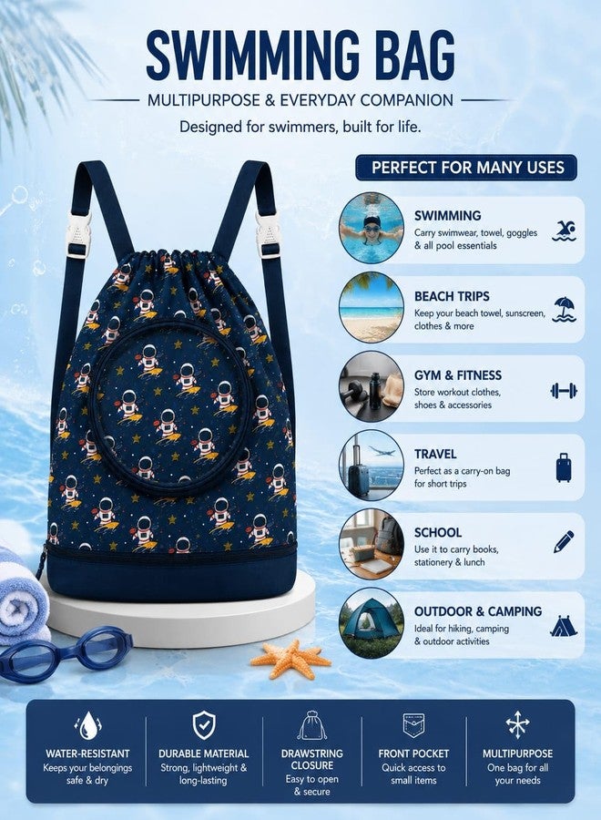 Tera13 TERA 13 Multipurpose Kids Swimming Bag for Pool, Beach,Gym & Travel (pack of1 piece) |Items of 1| with 3-Compartments| -Capacity 3L|Drawstring Storage Bag for Towel, Wet Clothes & Shoes |multicolour| - Image 3