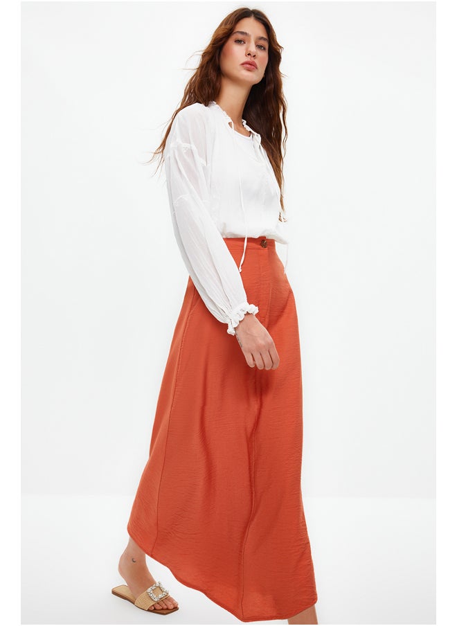 trendyol Cinnamon Normal Waist Woven Linen Look Skirt TCTSS21ET0539  - Image 3