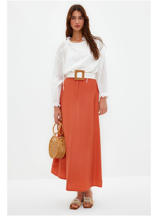 trendyol Cinnamon Normal Waist Woven Linen Look Skirt TCTSS21ET0539  - Image 1