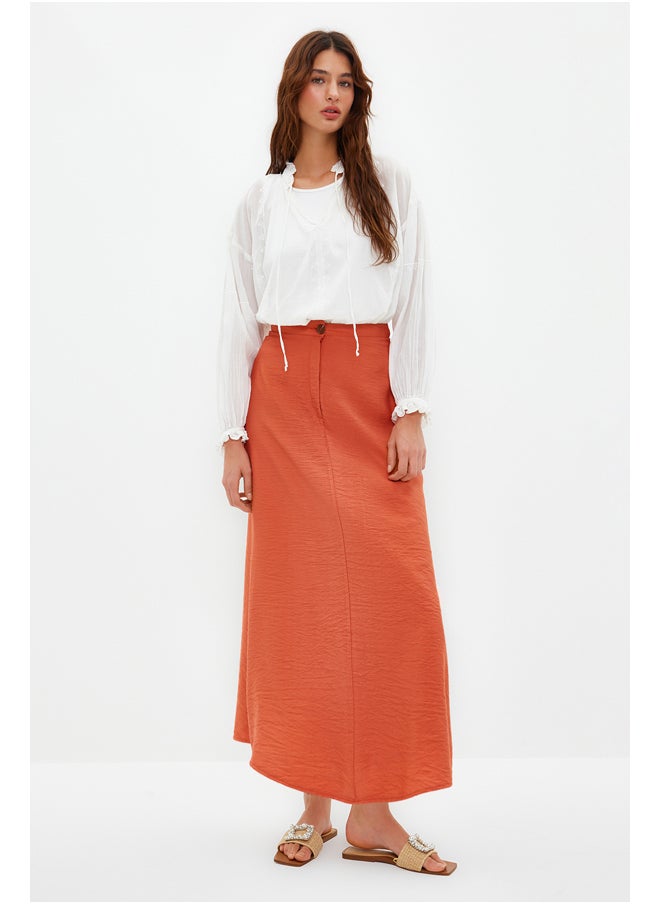 trendyol Cinnamon Normal Waist Woven Linen Look Skirt TCTSS21ET0539  - Image 2