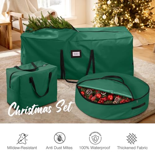 KPX 3 Pack Christmas Tree Storage Bag, for 7.5 Ft Artificial Trees up, Durable Waterproof With Reinforced Carrying Handles, Xmas Holiday Garland Bag Storage Case (7.5 Ft, Green) - Image 2