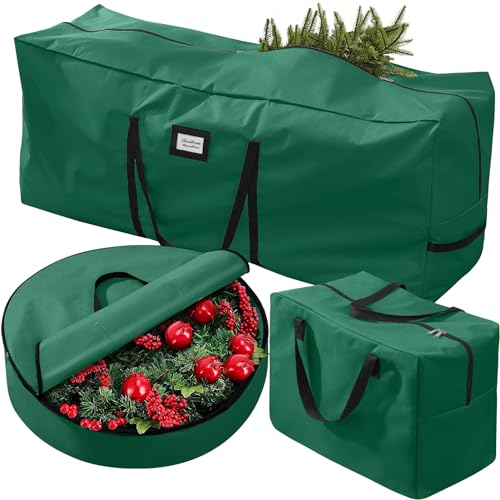 KPX 3 Pack Christmas Tree Storage Bag, for 7.5 Ft Artificial Trees up, Durable Waterproof With Reinforced Carrying Handles, Xmas Holiday Garland Bag Storage Case (7.5 Ft, Green) - Image 1