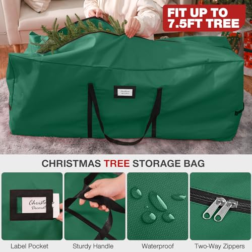 KPX 3 Pack Christmas Tree Storage Bag, for 7.5 Ft Artificial Trees up, Durable Waterproof With Reinforced Carrying Handles, Xmas Holiday Garland Bag Storage Case (7.5 Ft, Green) - Image 4