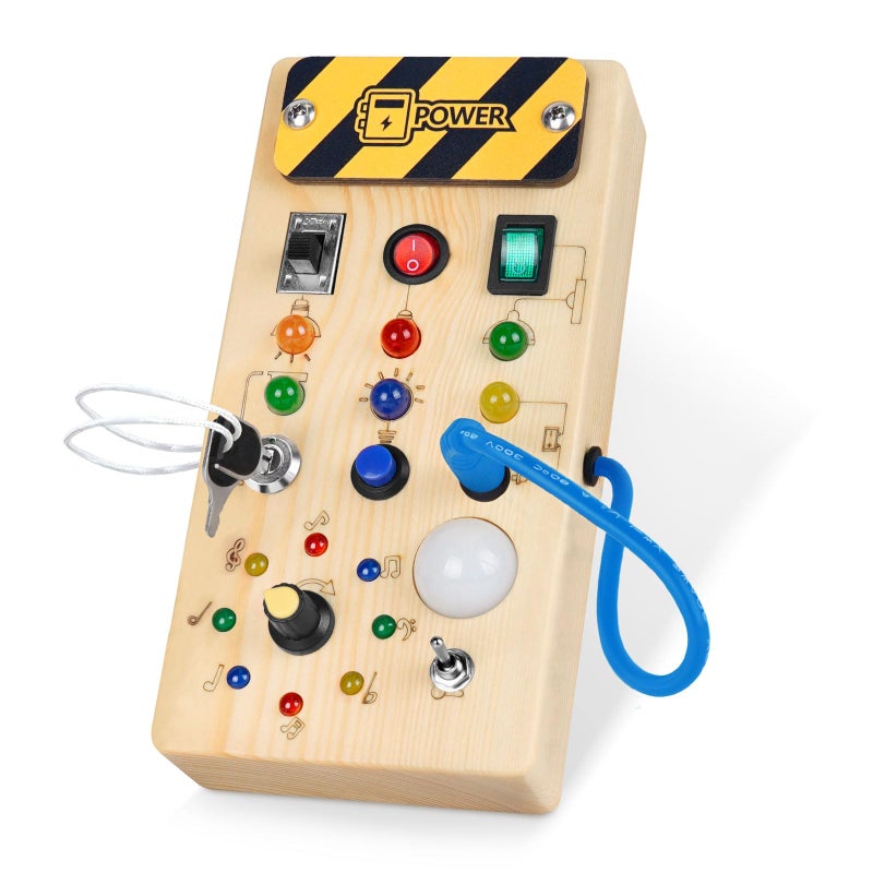 Hoarosall Montessori Wooden Busy Board with 8 LED Light switches Sensory Toys Light Switch Travel Toys for 1 Year Old Baby and Toddler - Image 2