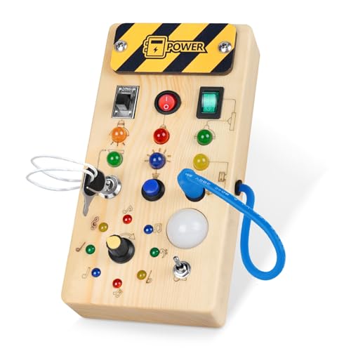 Hoarosall Montessori Wooden Busy Board with 8 LED Light switches Sensory Toys Light Switch Travel Toys for 1 Year Old Baby and Toddler - Image 1