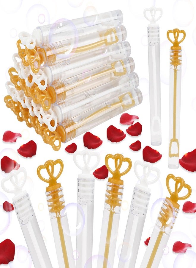 LOKIPA 40PCS Wedding Bubbles Wands Bulk, Mini Bubble Party Favors White and Gold Heart Bubble Wands for Guest Anniversary Supplies Valentines Day Party Decoration Supply - Image 1