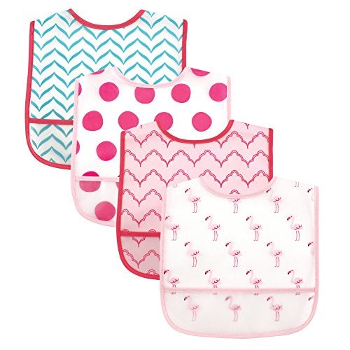 Luvable Friends Unisex Baby Waterproof PEVA Bibs, Flamingo, One Size - Image 1