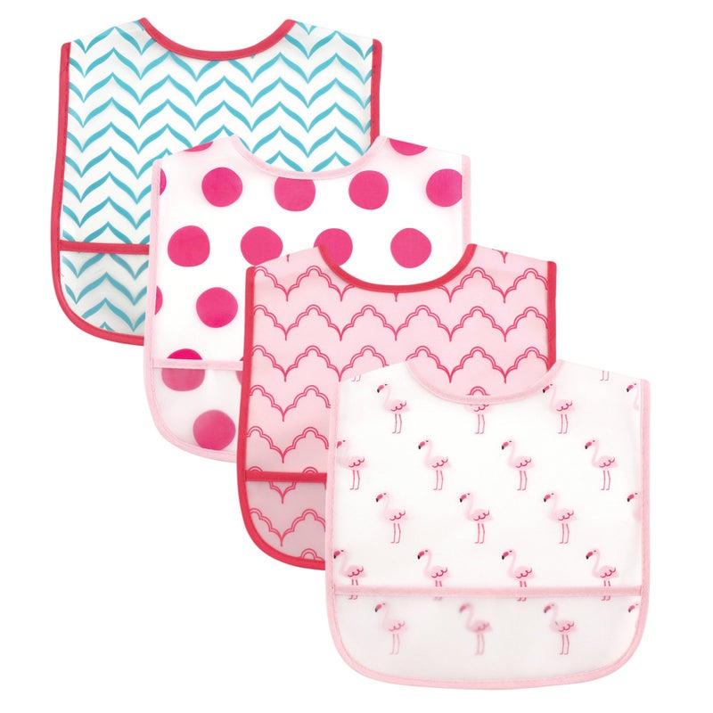 Luvable Friends Unisex Baby Waterproof PEVA Bibs, Flamingo, One Size - Image 4