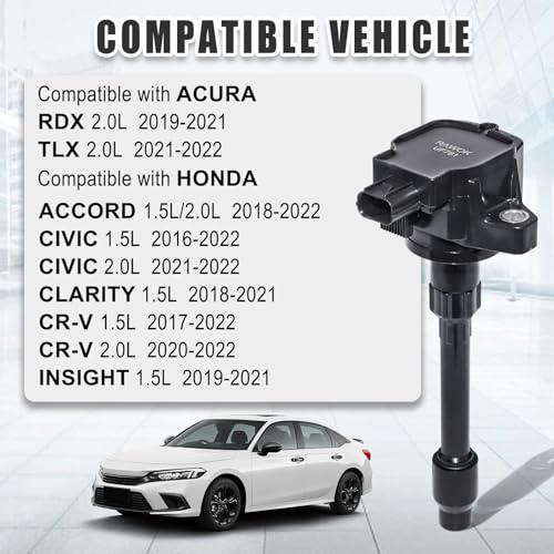 RAWOK Ignition Coil Pack UF781 Compatible with HONDA ACCORD CIVIC CLARITY CR-V INSIGHT 1.5L 2.0L 2016-2022, for ACURA RDX TLX 2.0L 2019-2022, Replace # 3052059B013 CM11-124A (Set of 4) - Image 2